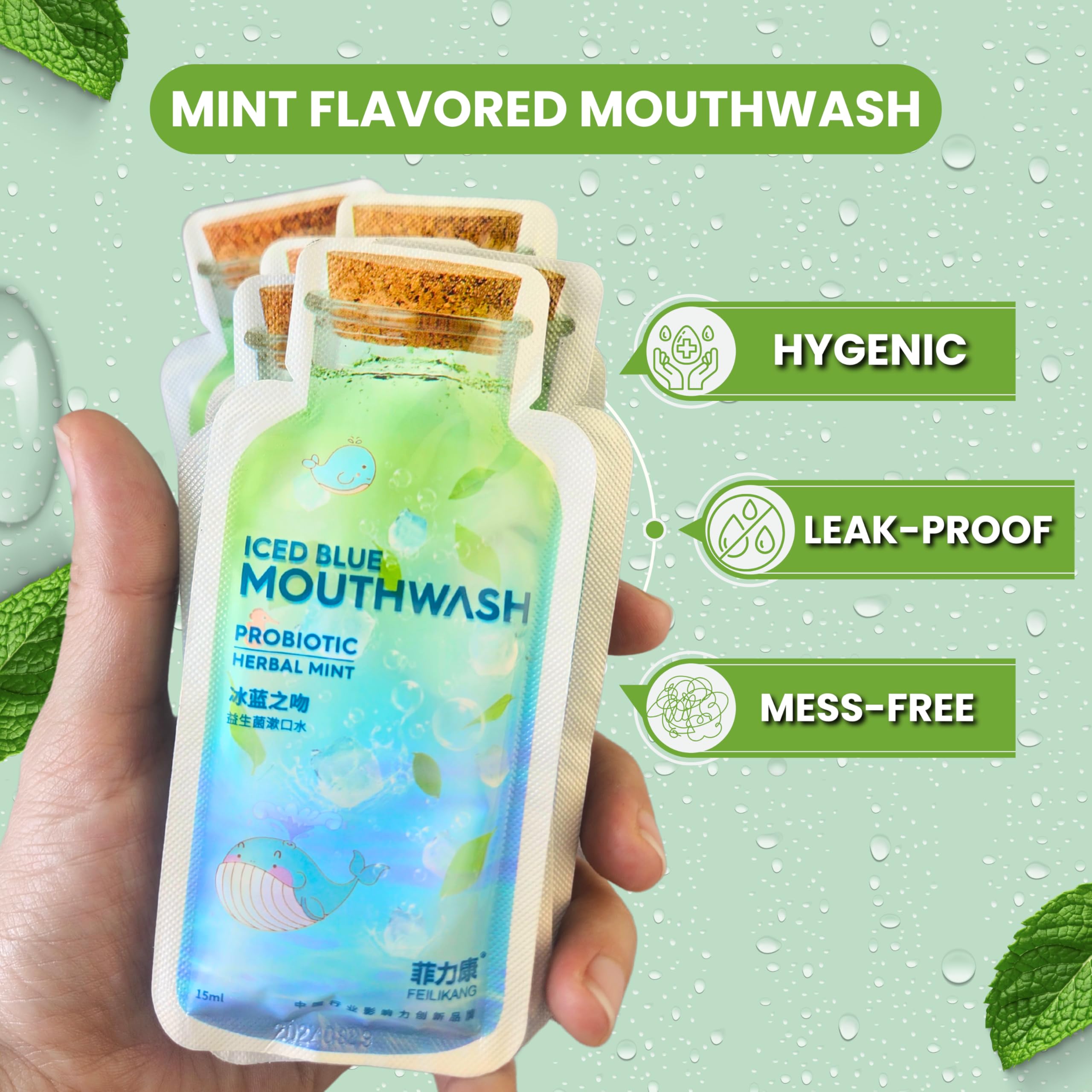 Back view of Skywin 14-pack travel mouthwash packaging