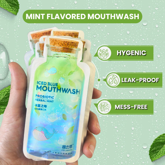 Back view of Skywin 14-pack travel mouthwash packaging