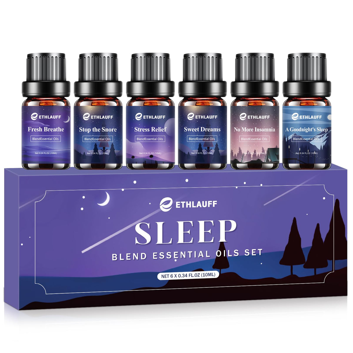Sleep essential oils set with 6 diffusing blends in 10ml bottles