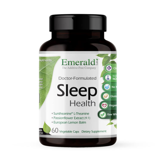 Sleep Health bottle label featuring Suntheanine L-Theanine and Melatonin