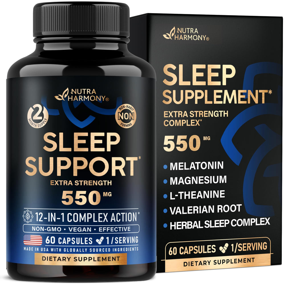 Bottle of sleep support capsules for adults with 550 mg strength