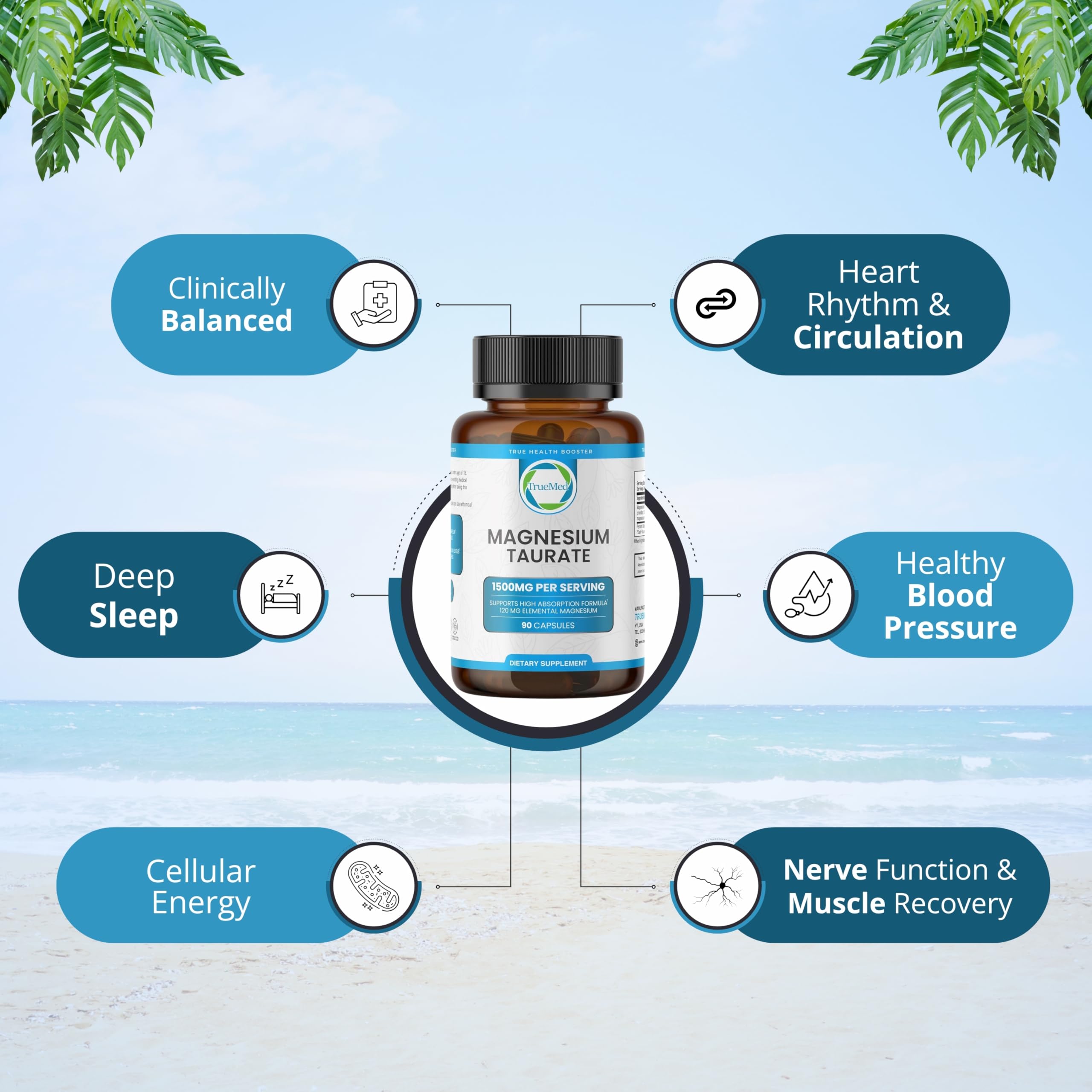 Close-up of magnesium taurate sleep-support capsules