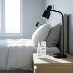 Sleep ZM Blue Light Glasses paired with Lavender Sleep Spray for pre-sleep wind-down.