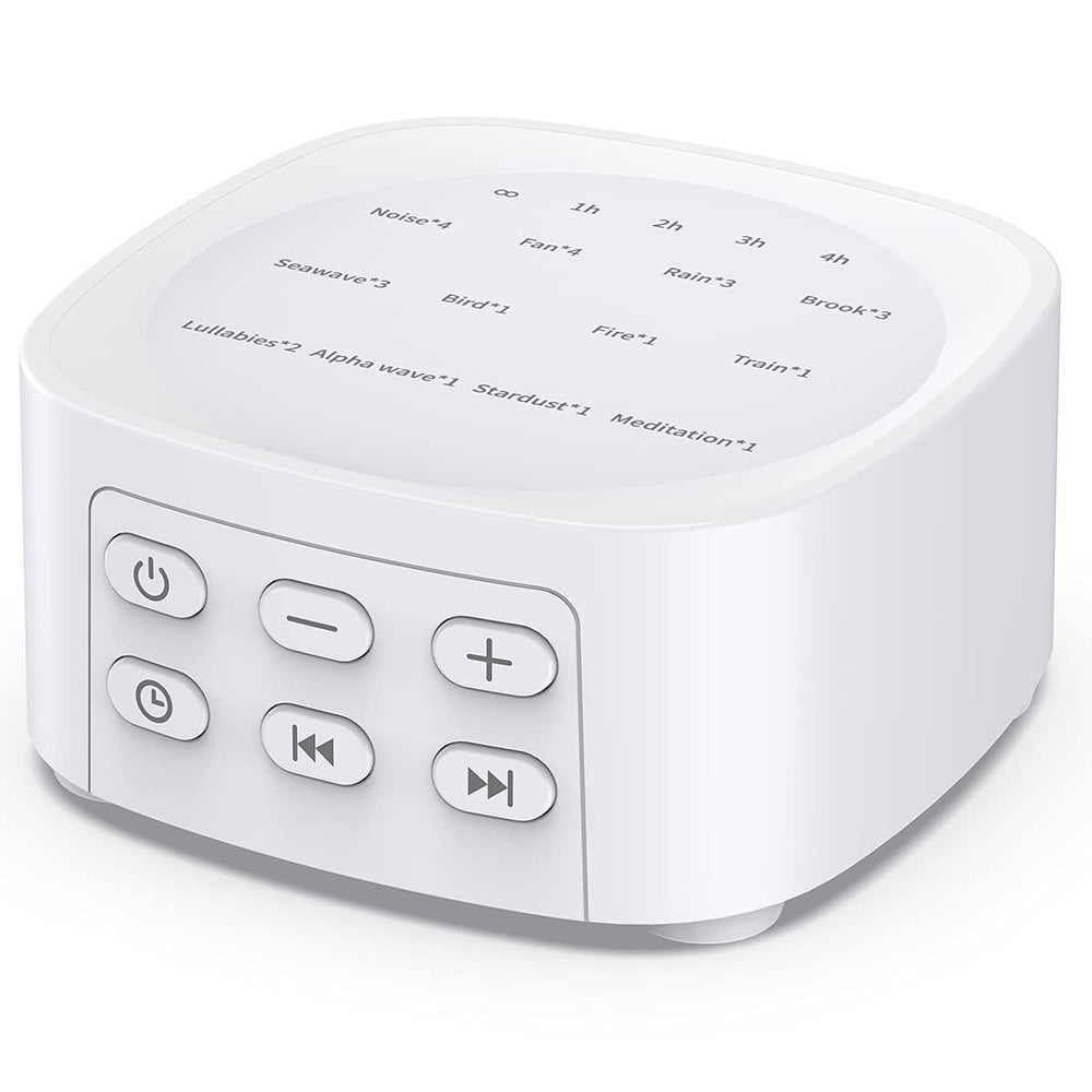 Sleepbox Sleep White Noise Machine front view showing compact design for home and travel use
