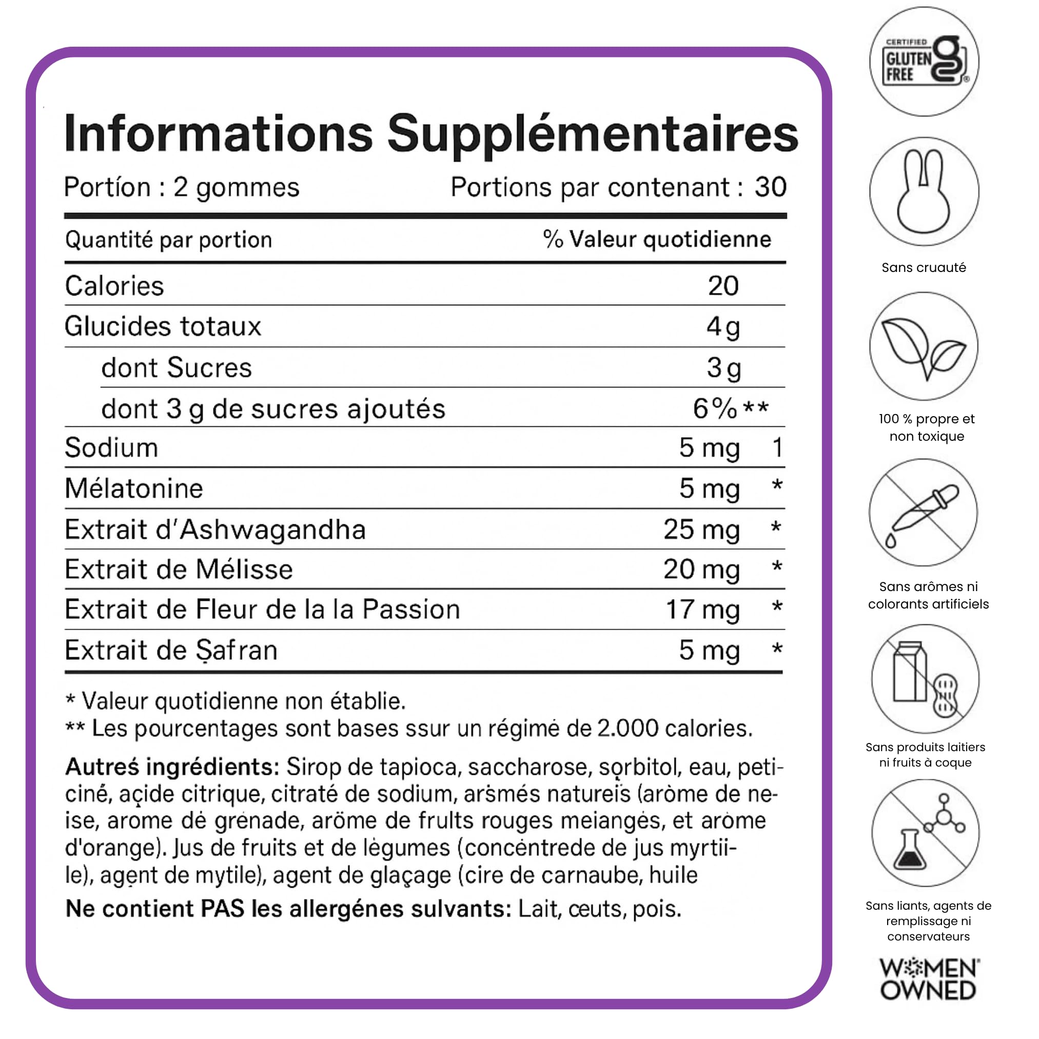 Ingredient label showing melatonin 5mg per gummy