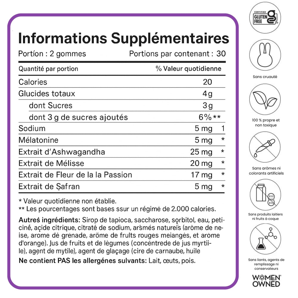 Ingredient label showing melatonin 5mg per gummy