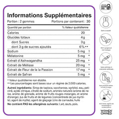 Ingredient label showing melatonin 5mg per gummy