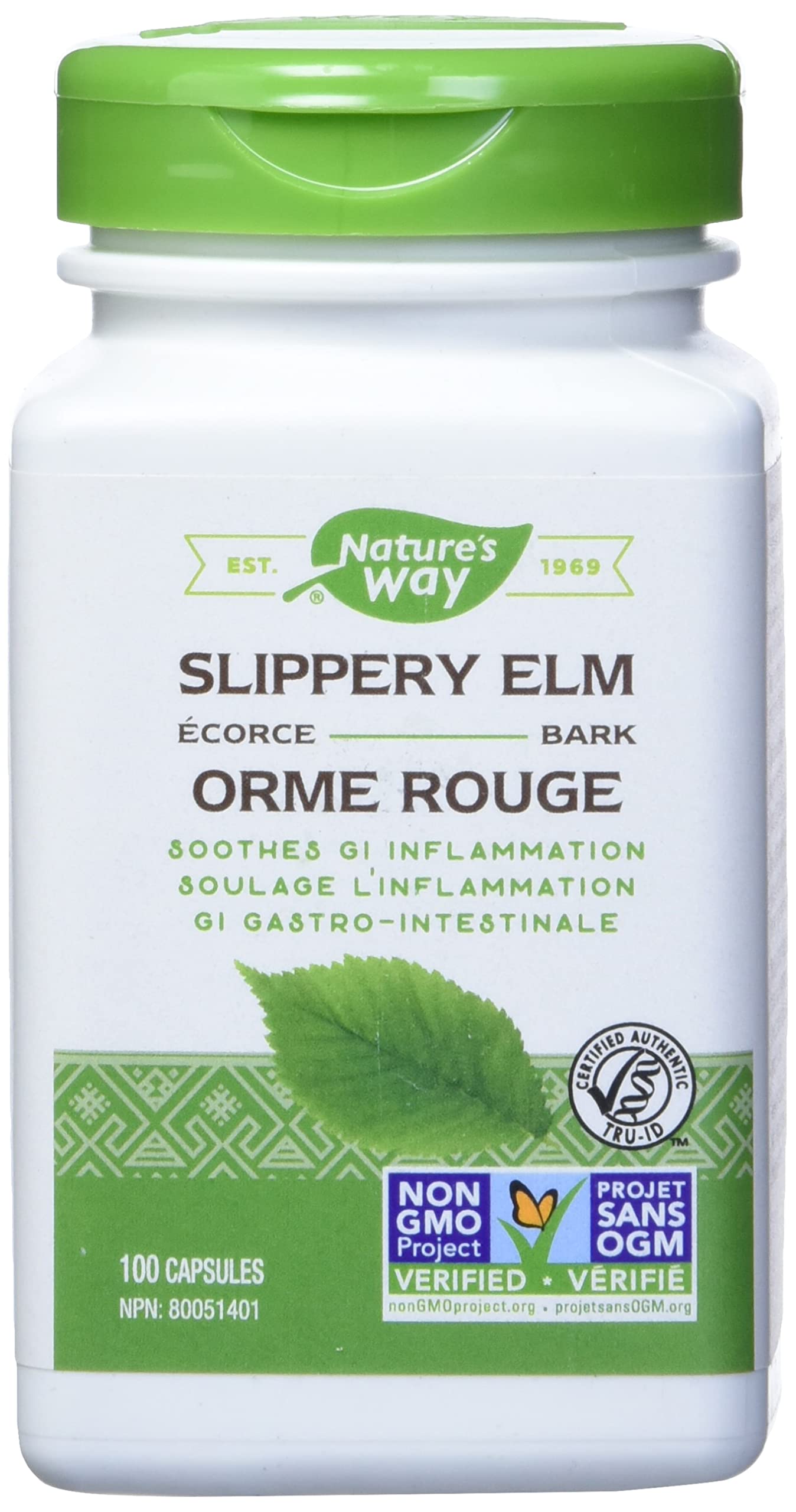 Front view of slippery elm bark capsules in 2-pack