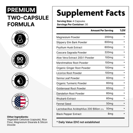 Slippery Elm capsules illustrating natural digestive relief