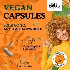 Capsules highlighting digestive support from slippery elm bark