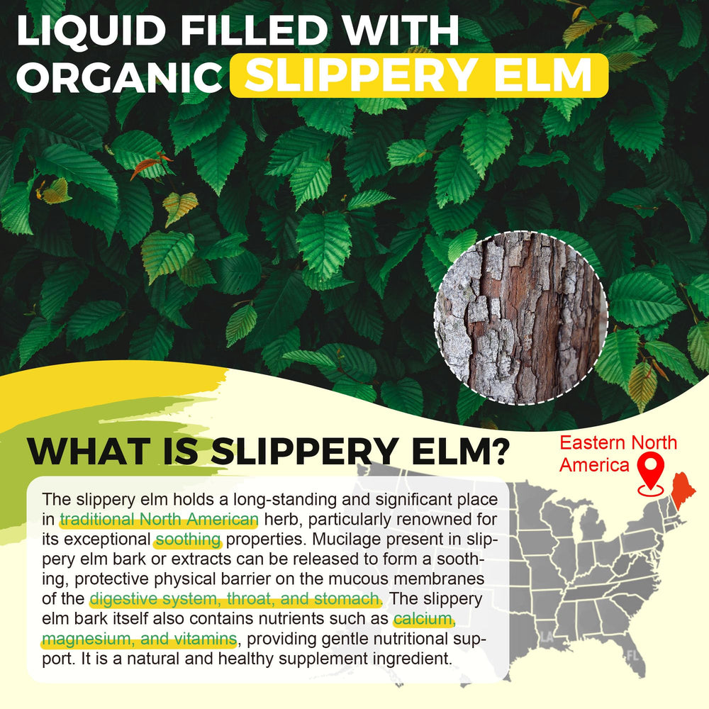 Packaging showing vegan Slippery Elm Drops for throat, digestion, and immune support