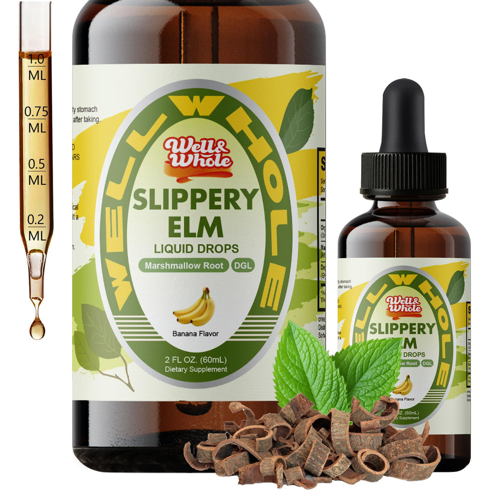Bottle of Slippery Elm Liquid Drops with Marshmallow Root and DGL Licorice Extract