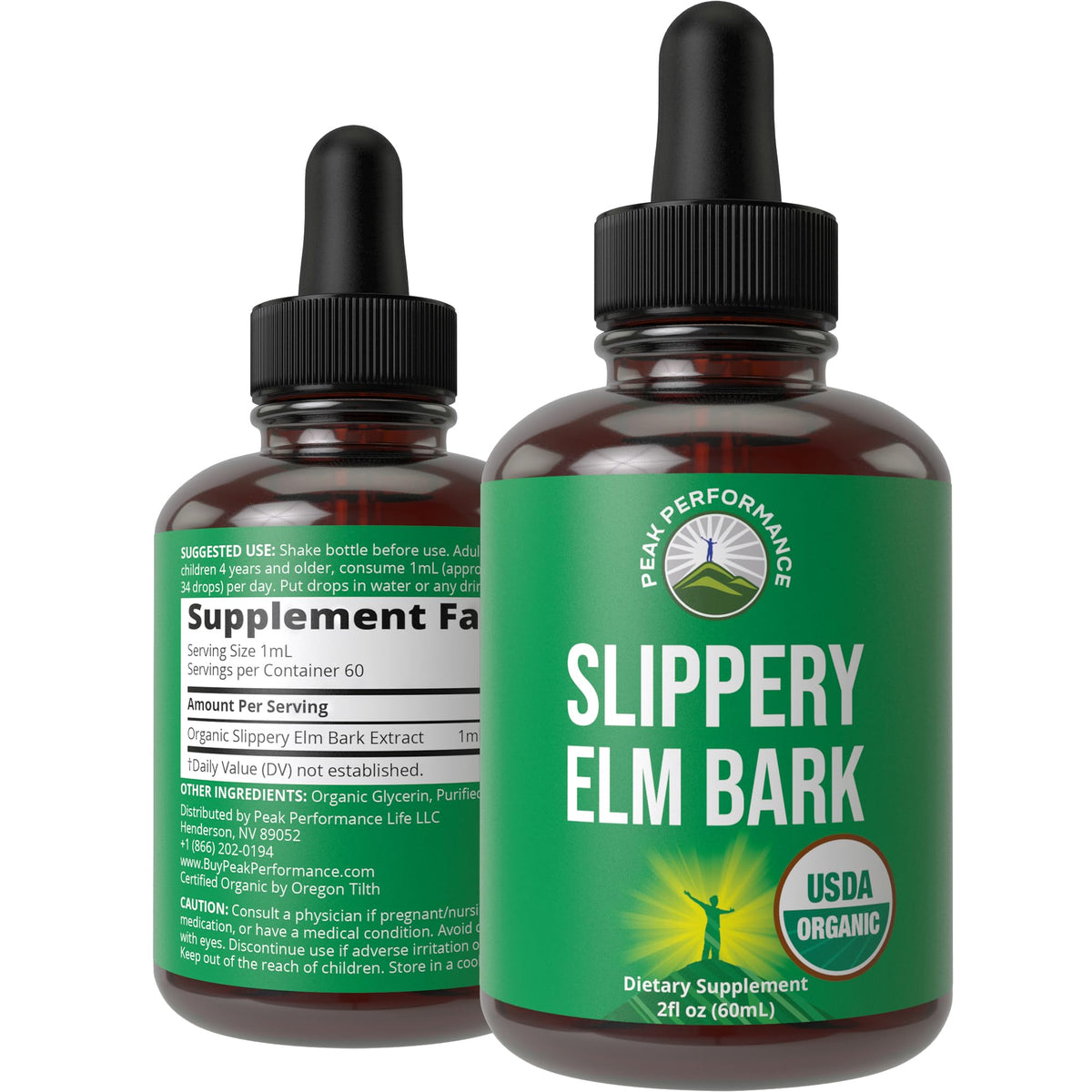 Slippery Elm Bark Liquid Drops label on bottle