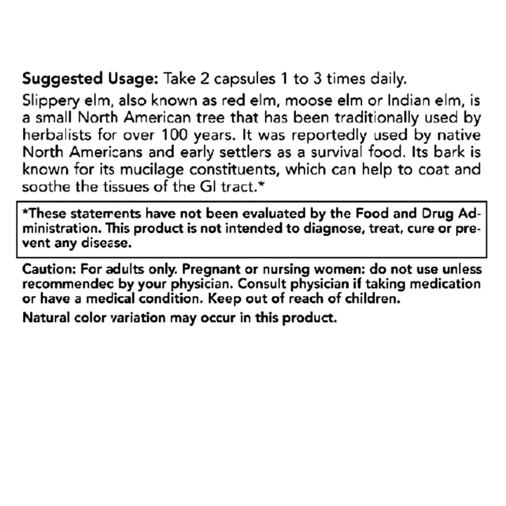 Non-GMO seal on Slippery Elm capsules