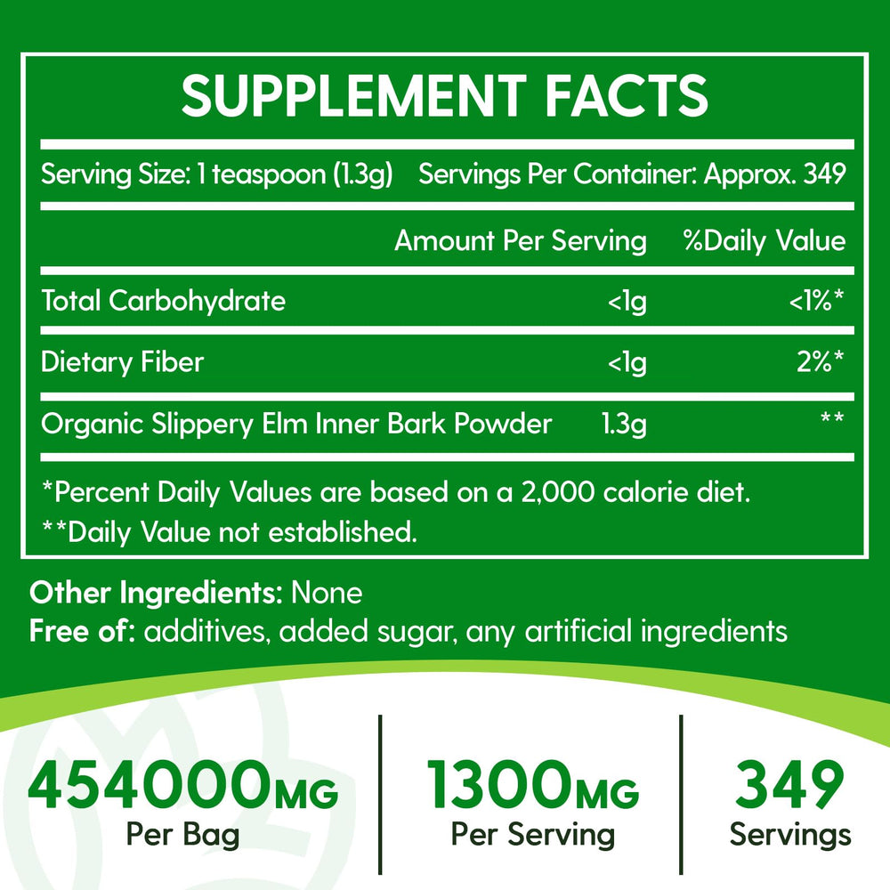 Close-up of Slippery Elm Powder bag label