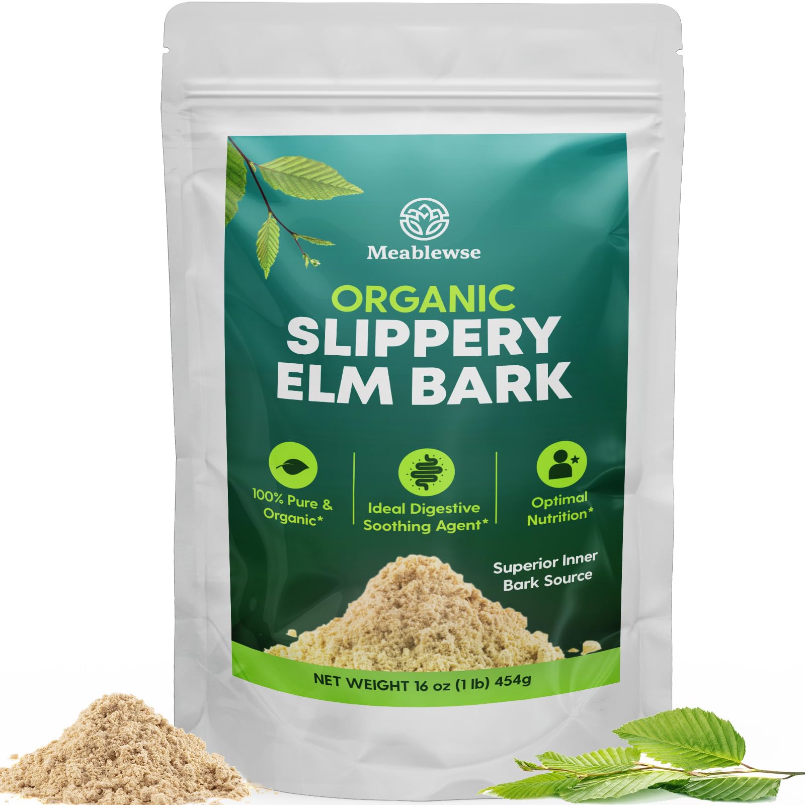 Slippery Elm Powder inner bark sourced from premium elm trees in a 1lb bag