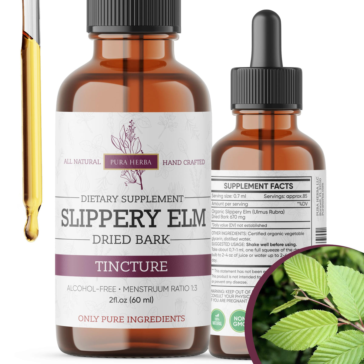 Bottle of Slippery Elm Tincture Alcohol-Free 2 oz
