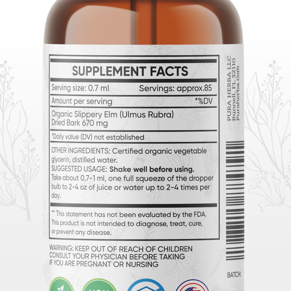 Illustration of digestive and throat support with Slippery Elm tincture