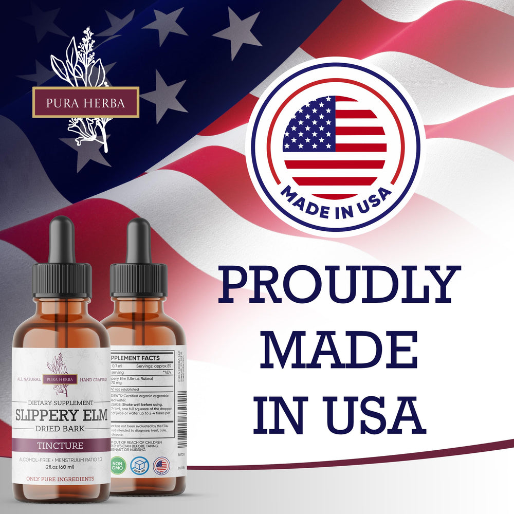 Packaging: Slippery Elm Tincture 4 oz bottle and box