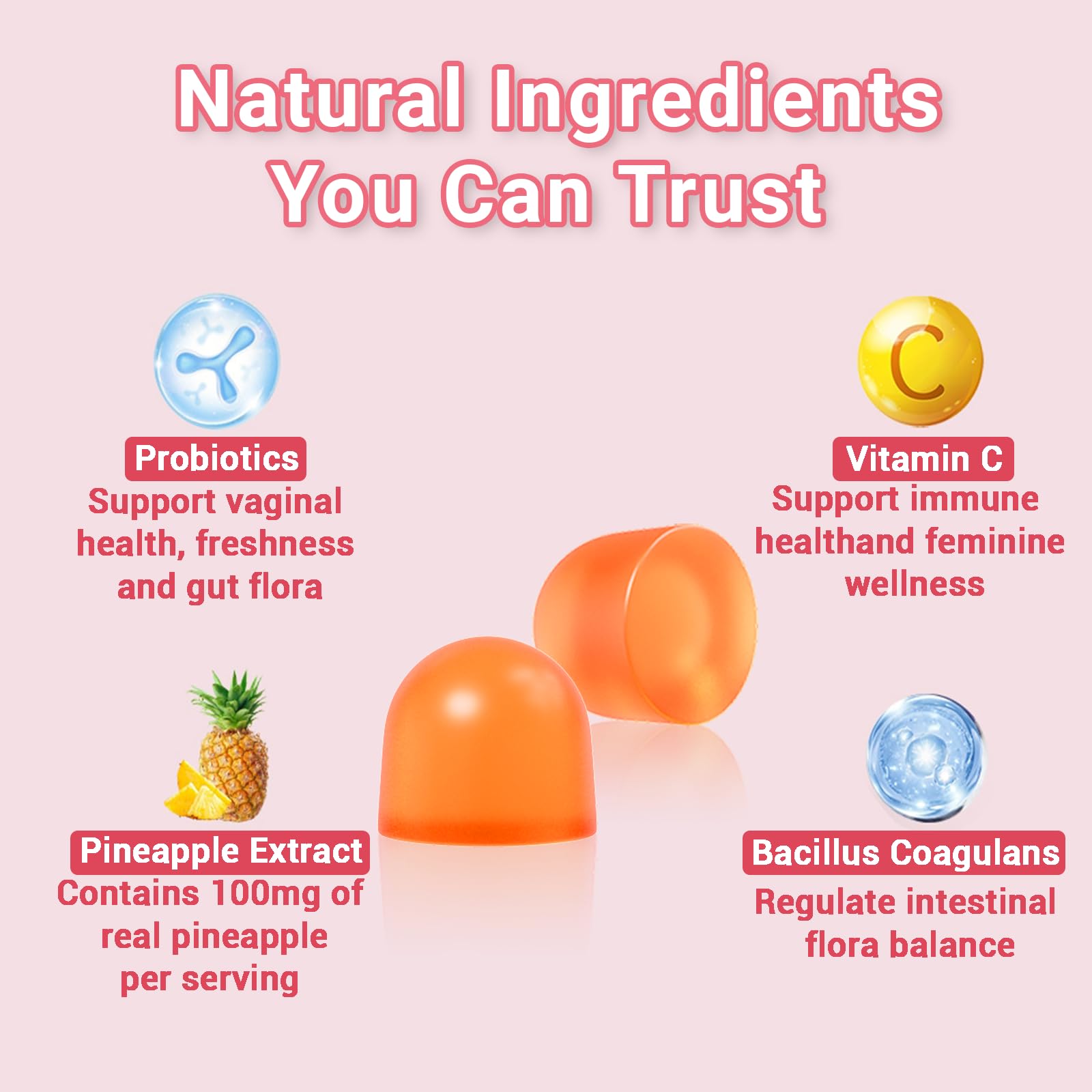 Ingredient panel featuring probiotics and slippery elm in Slippery Kitty Gummies