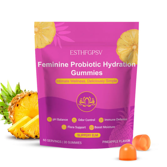 Bottle of Slippery Kitty Gummies pineapple flavor for feminine wellness
