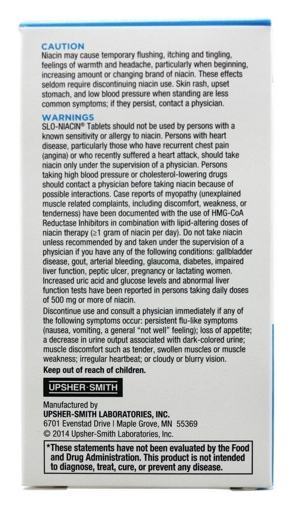 Made in USA label on Slo-Niacin Niacin (Vitamin B3) supplement bottle