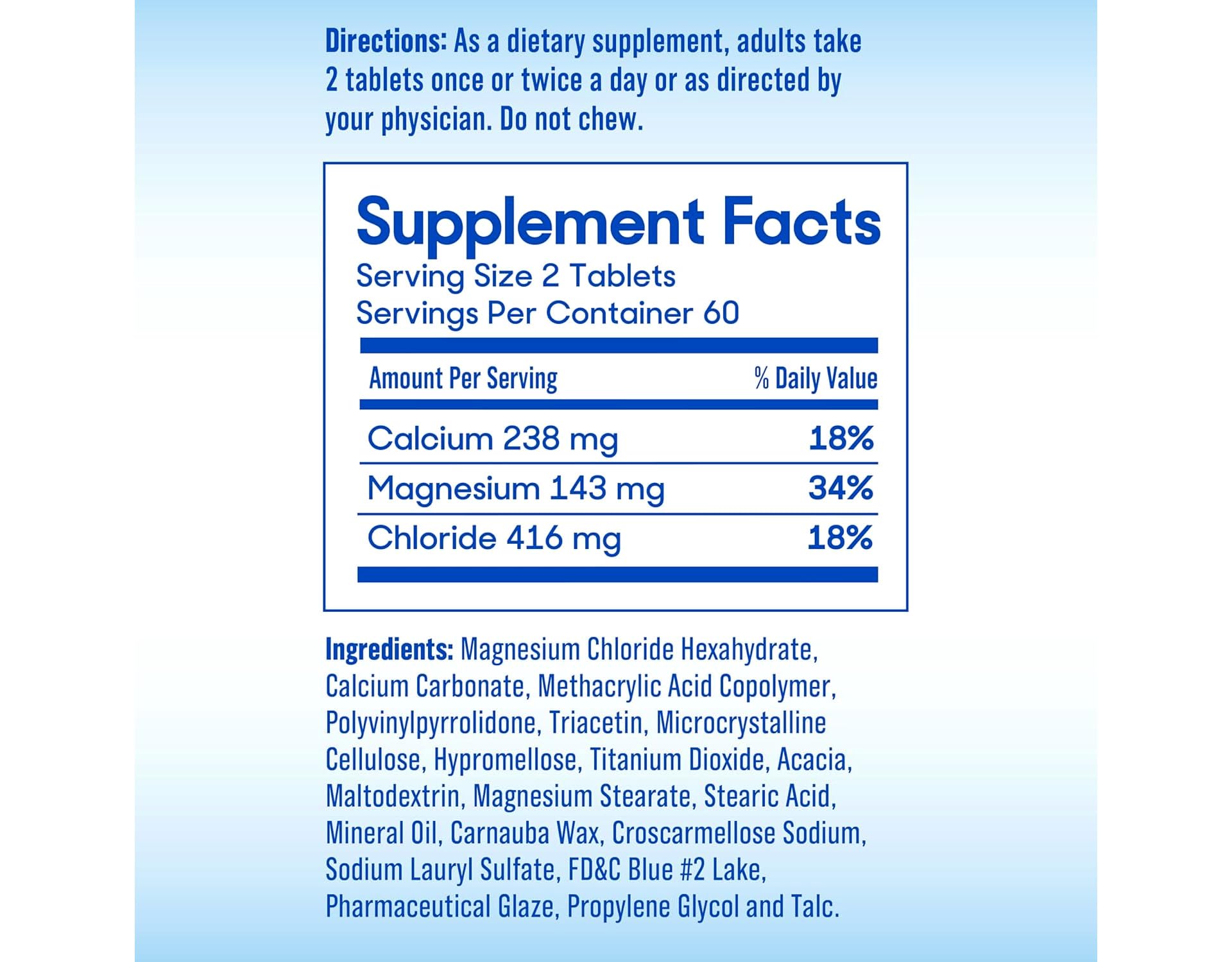 Slow-Mag ingredients list highlighting magnesium chloride and calcium per serving