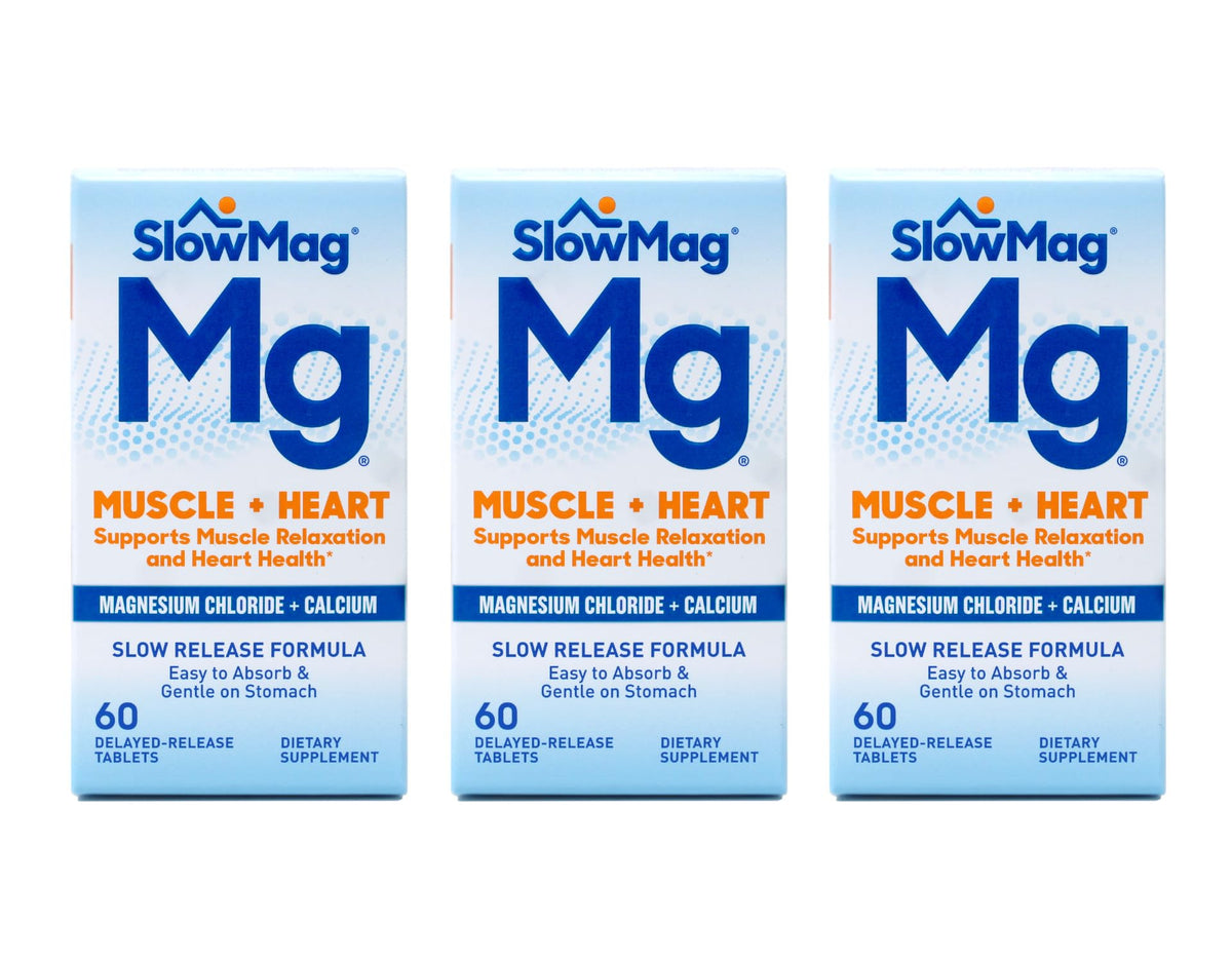 Front view of Slow-Mag Magnesium Chloride and Calcium 60-tablet value pack (3-pack).