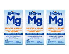 Front view of Slow-Mag Magnesium Chloride and Calcium 60-tablet value pack (3-pack).