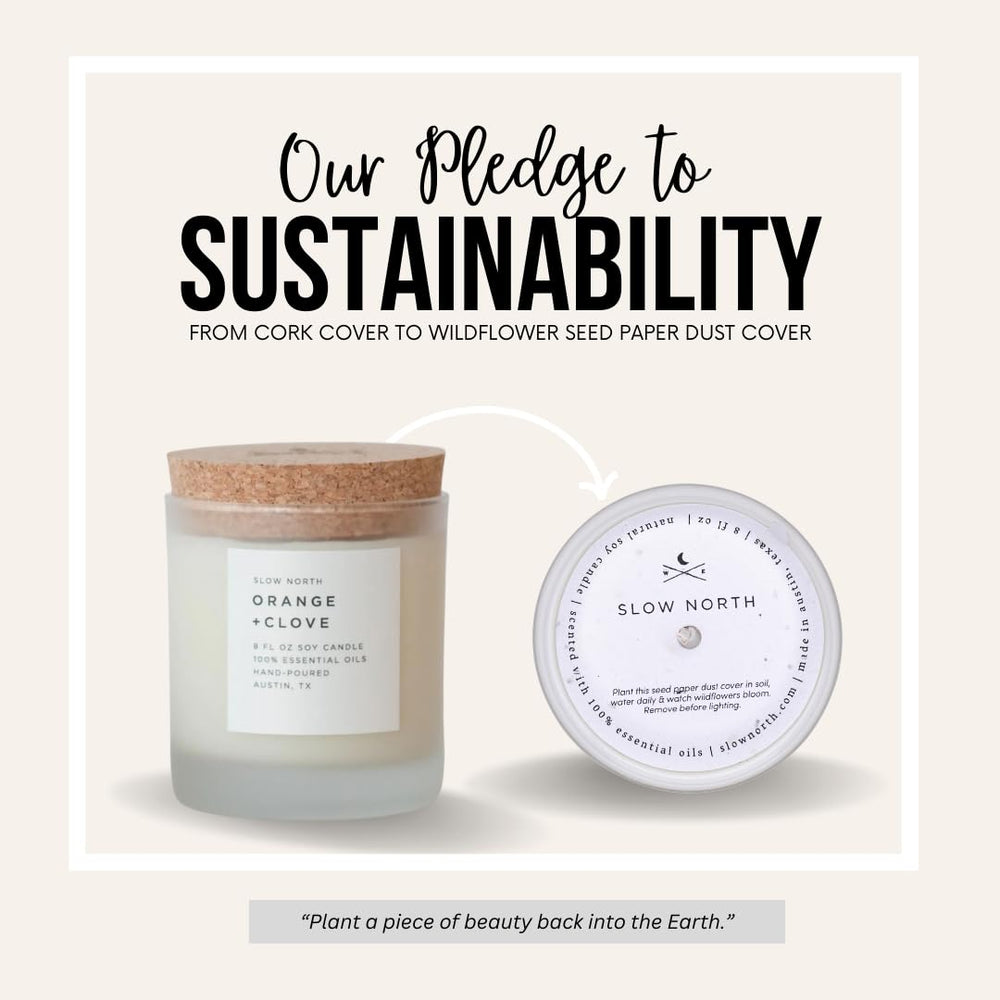Front view of Slow North Orange + Clove Candle label in frosted jar