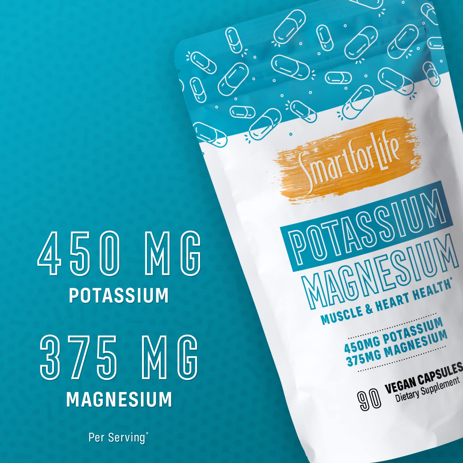 Close-up of vegan potassium magnesium capsules