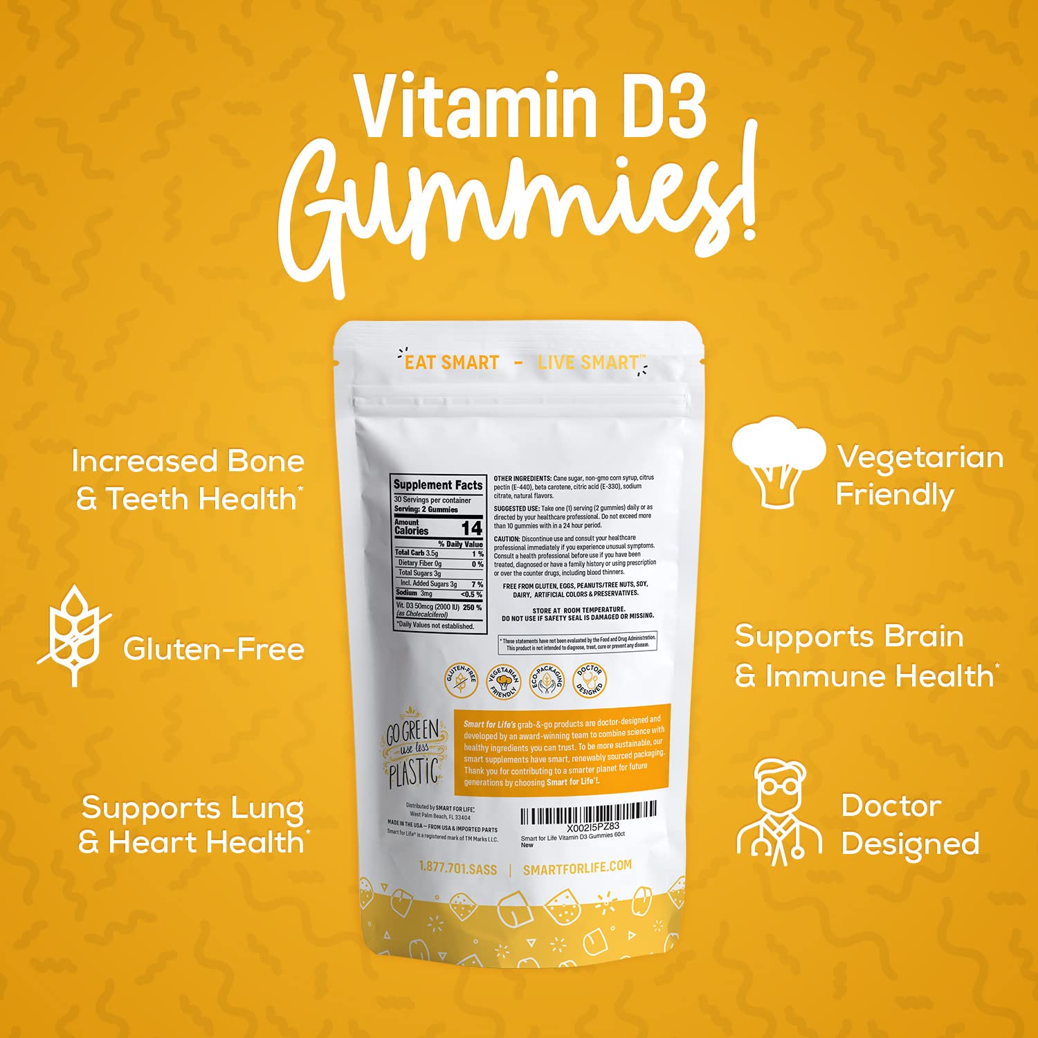 Fruity orange, lemon and strawberry flavors of the gummies