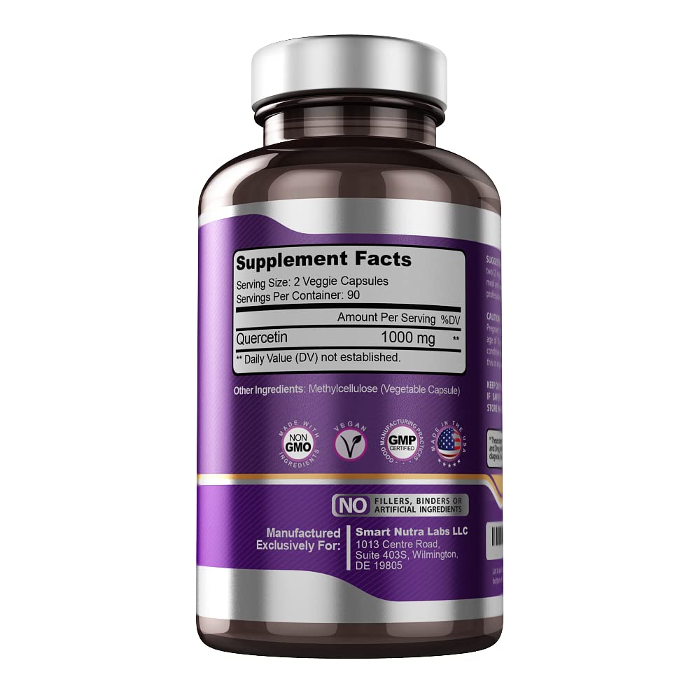 Quercetin 1000mg ingredients label for vegan capsules