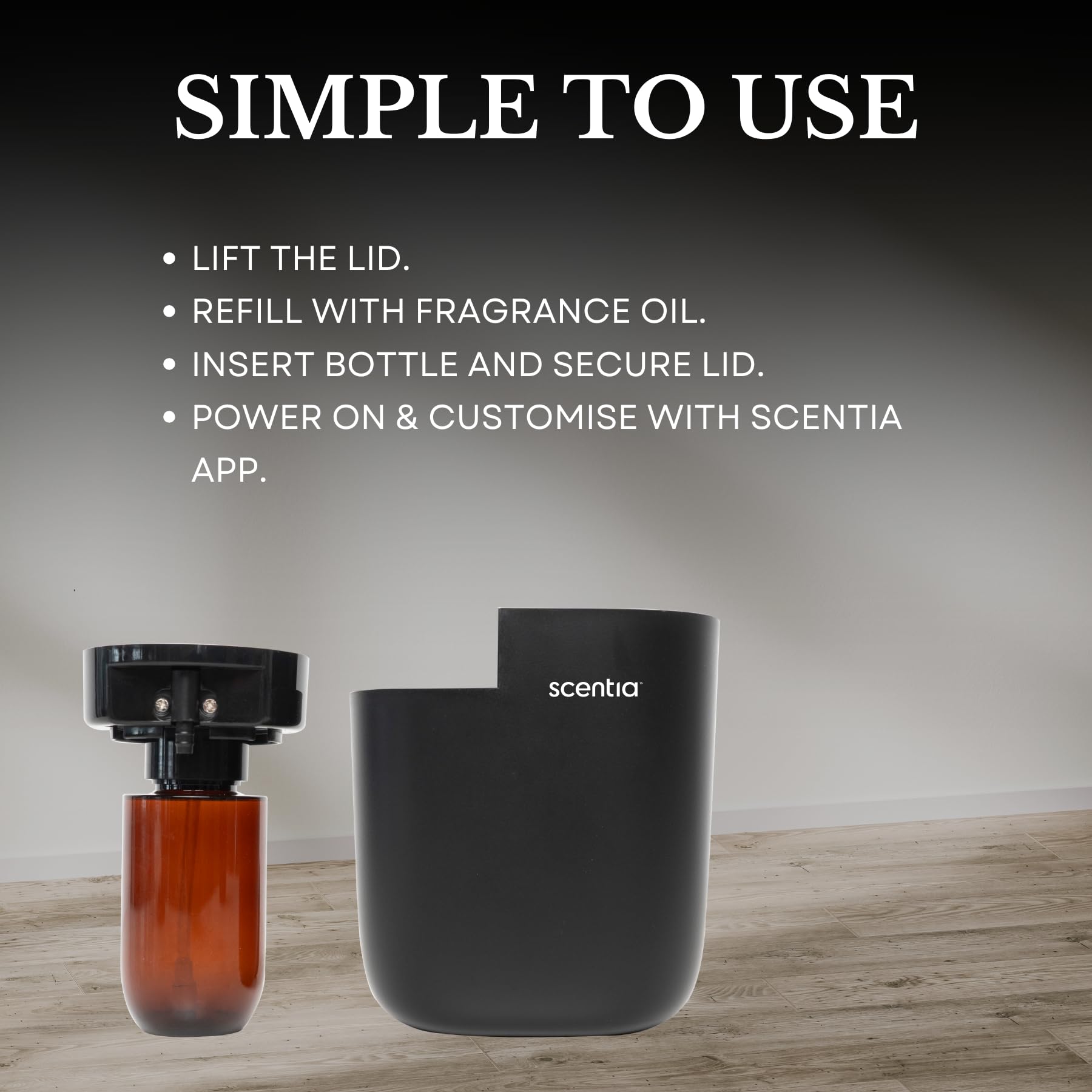 Scentia App interface for diffuser control