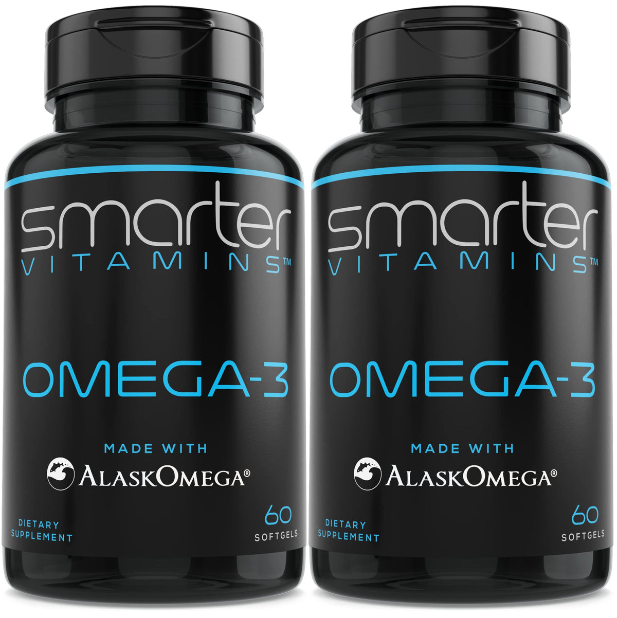 Two bottles of Smarter Omega-3 Berry flavor burpless softgels