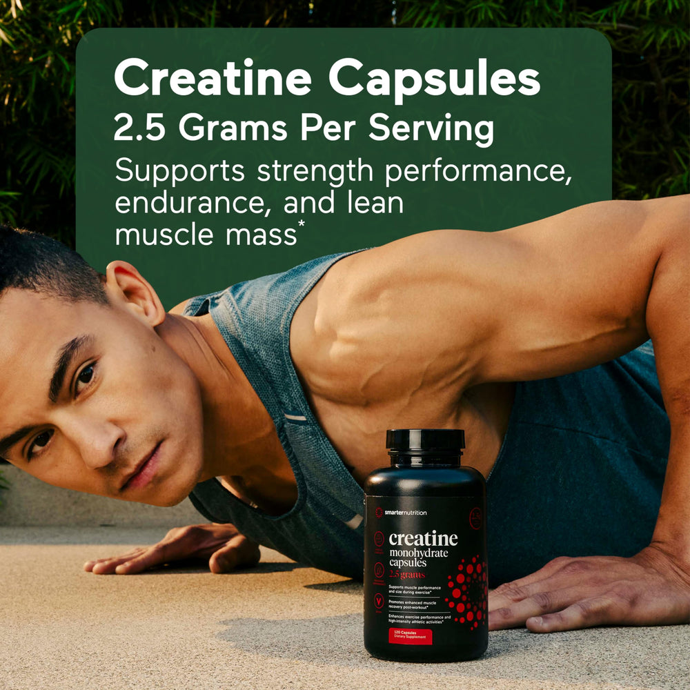 Creatine monohydrate pills on white background