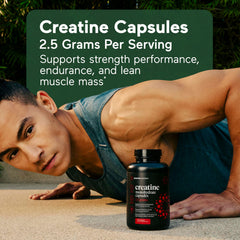 Creatine monohydrate pills on white background