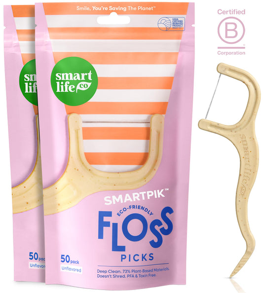 SmartLifeco floss picks 100ct with straw-wheat blend