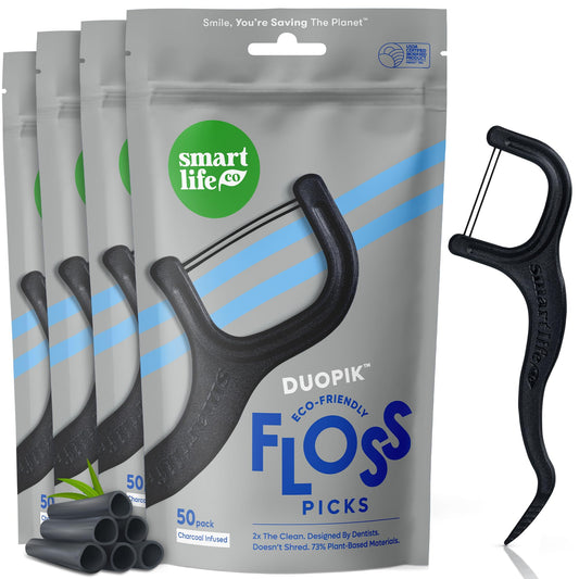 SmartLifeco logo and eco-friendly floss picks packaging
