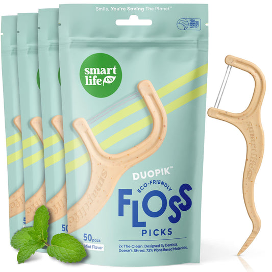 SmartLifeco dental floss picks with straw-wheat blend, 200-count.