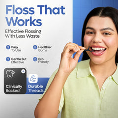 Activated bamboo charcoal floss thread visible in the floss pick