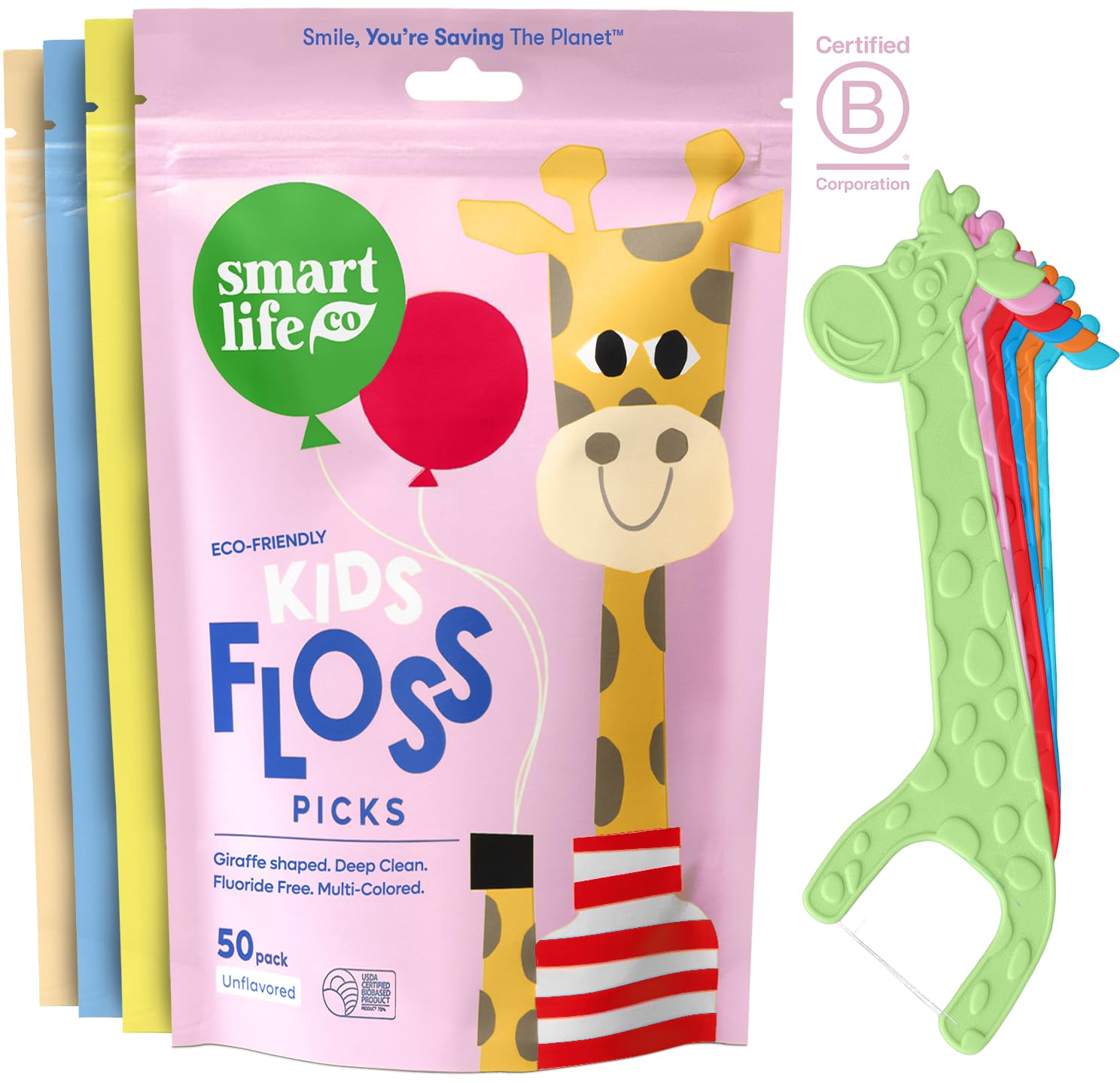 SmartLifeco kids flossers 200 count with eco-friendly straw wheat blend