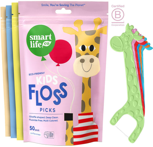 SmartLifeco kids flossers 200 count with eco-friendly straw wheat blend