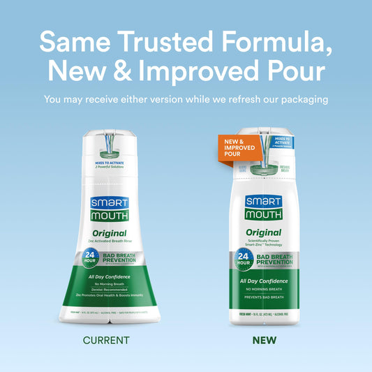 Close-up of SmartMouth DDS Activated Clinical Mouthwash label