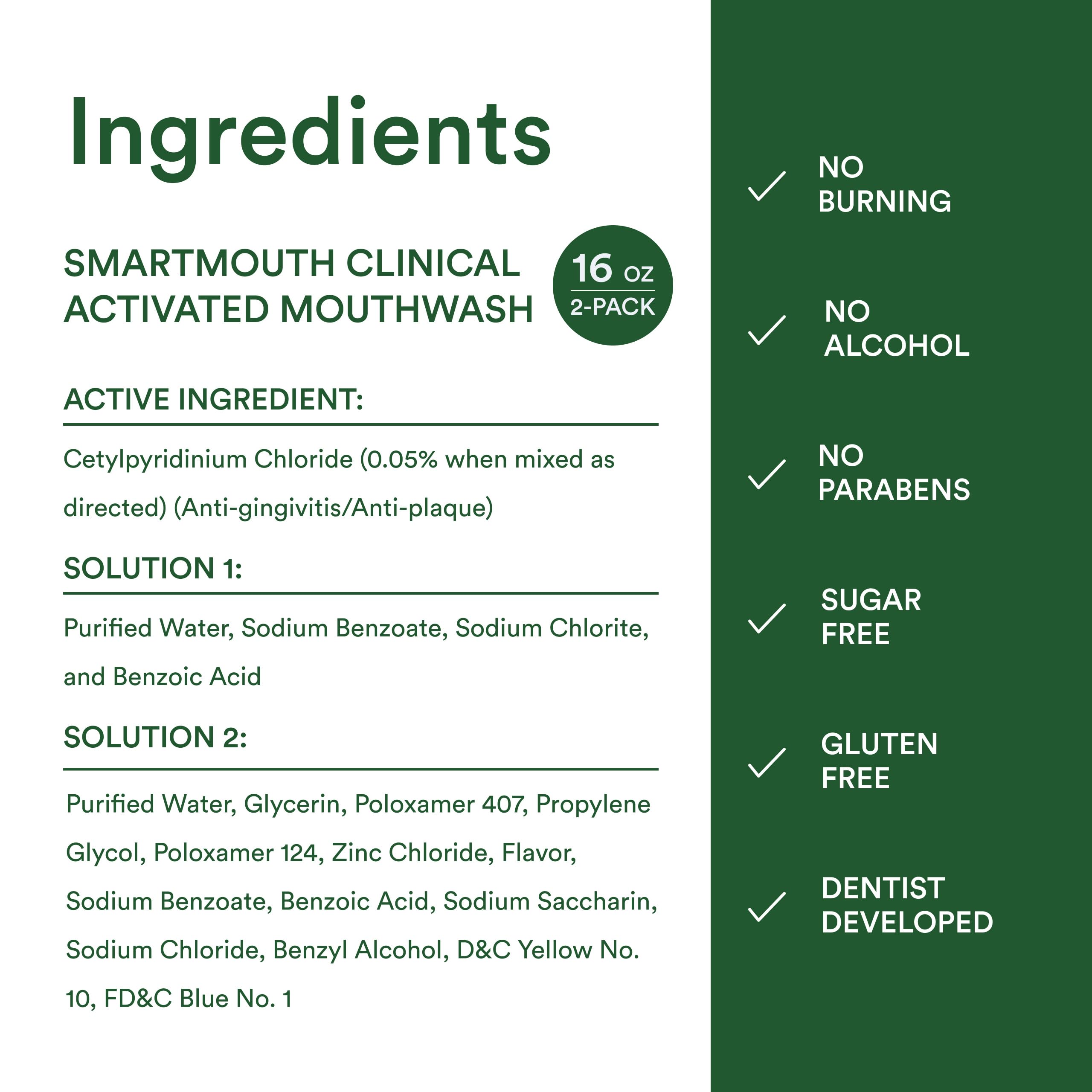 Usage instructions for SmartMouth mouthwash on bottle
