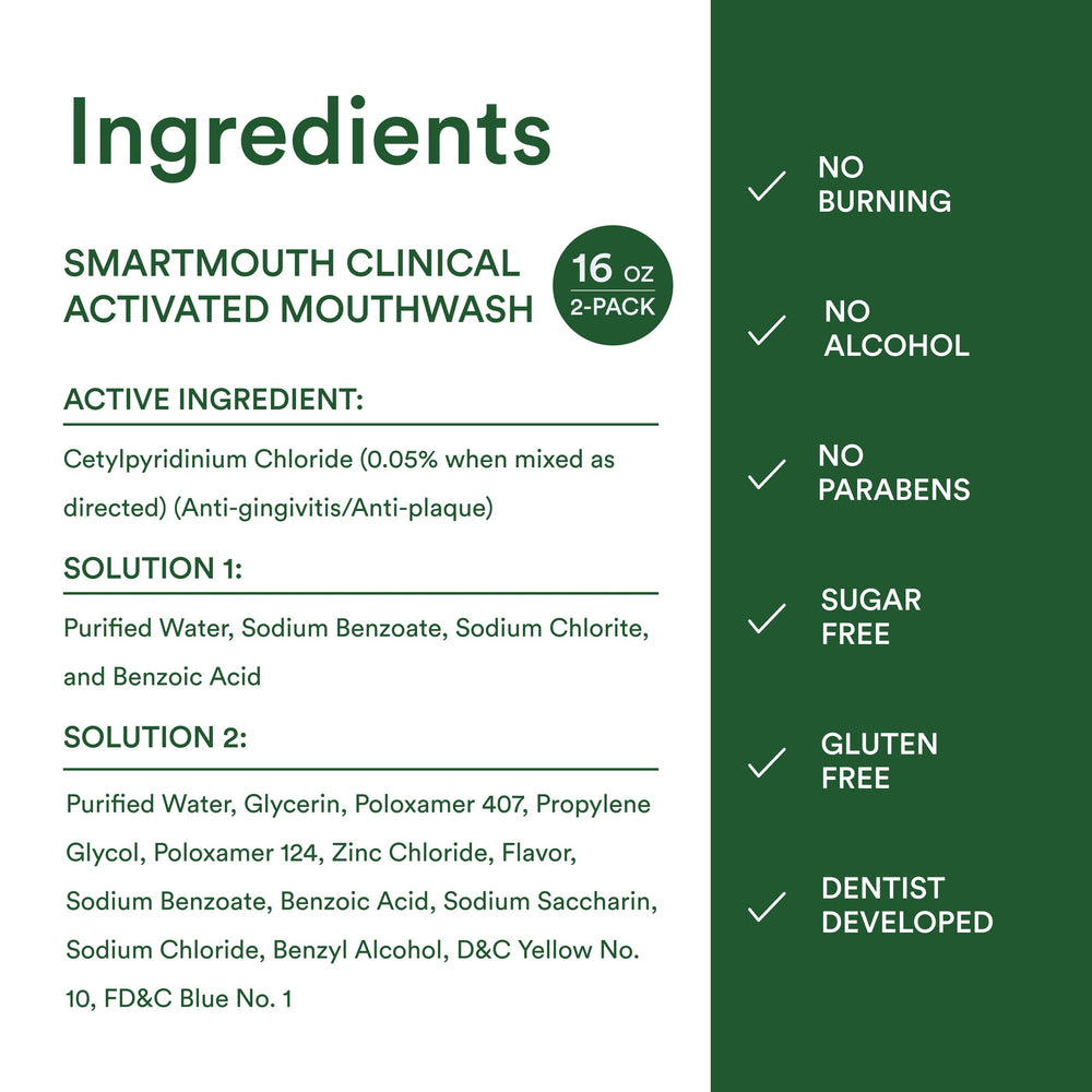 Usage instructions for SmartMouth mouthwash on bottle