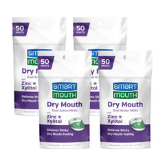 SmartMouth Dry Mouth Dual-Action Mints Mellow Mint package with 50 count four pack