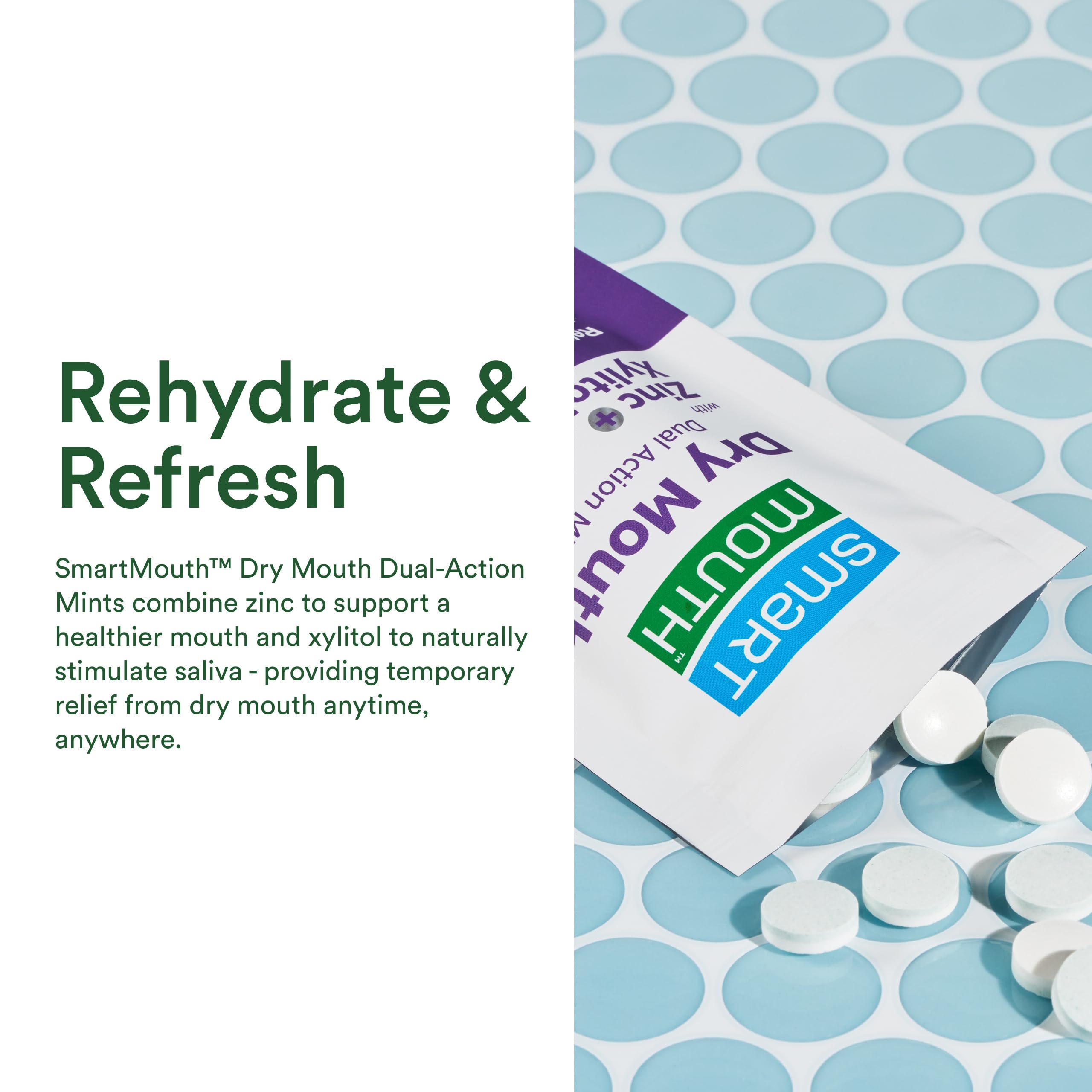 Box of SmartMouth Dry Mouth Mints in Mellow Mint flavor