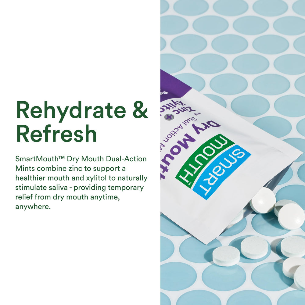 Box of SmartMouth Dry Mouth Mints in Mellow Mint flavor