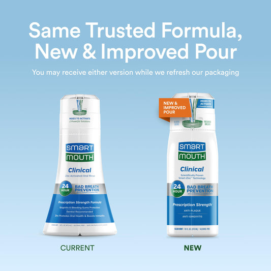 Illustration of the dual-chamber bottle design for SmartMouth mouthwash